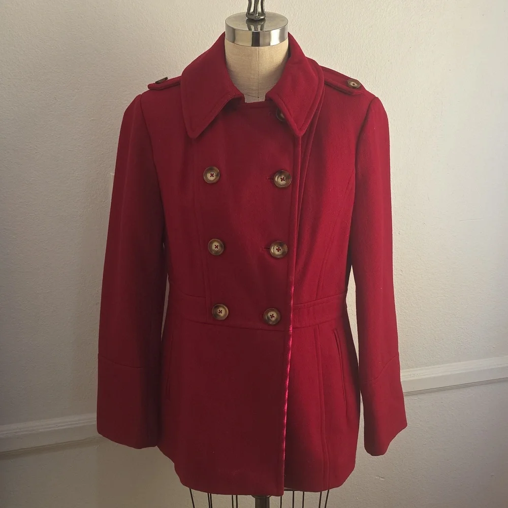 Michael Kors Vibrant‎ Red Pea Coat Medoum